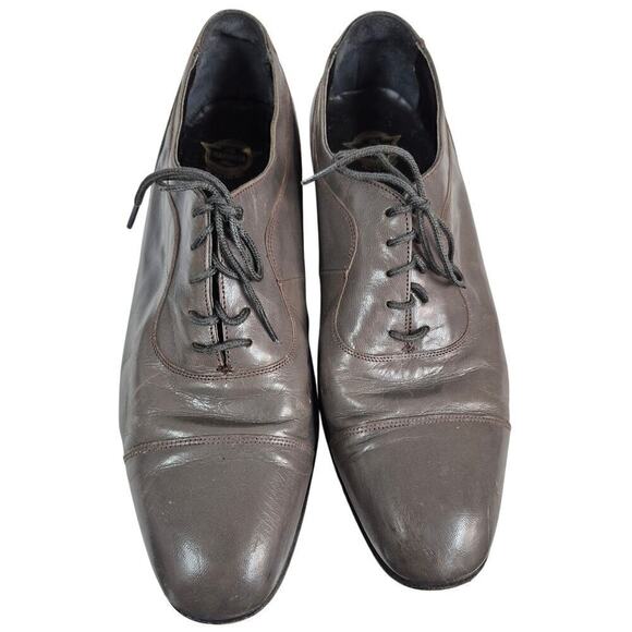 Vtg Florsheim Gray Leather Cap Toe Dress Shoe Flexible Insole Laceup Sz 11.5 - Picture 1 of 7